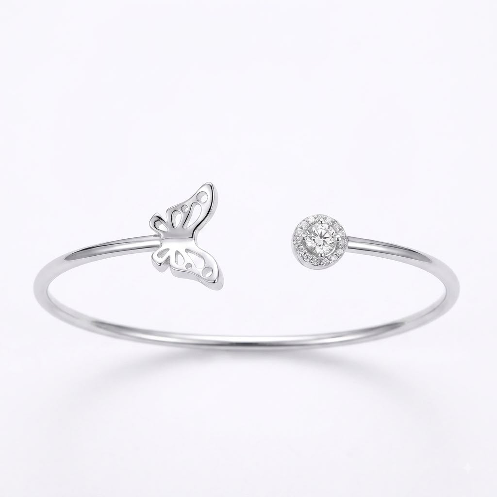 925 Silver Butterfly Stone Bangle
