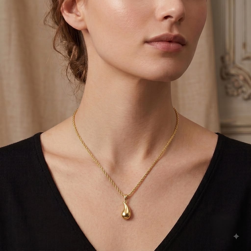 18k Gold Big Plain Teardrops Necklace