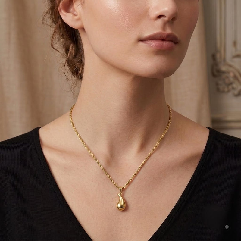 18k Gold Big Plain Teardrops Necklace - 18k Gold Necklace - Embellish Gold Jewelry & Diamond