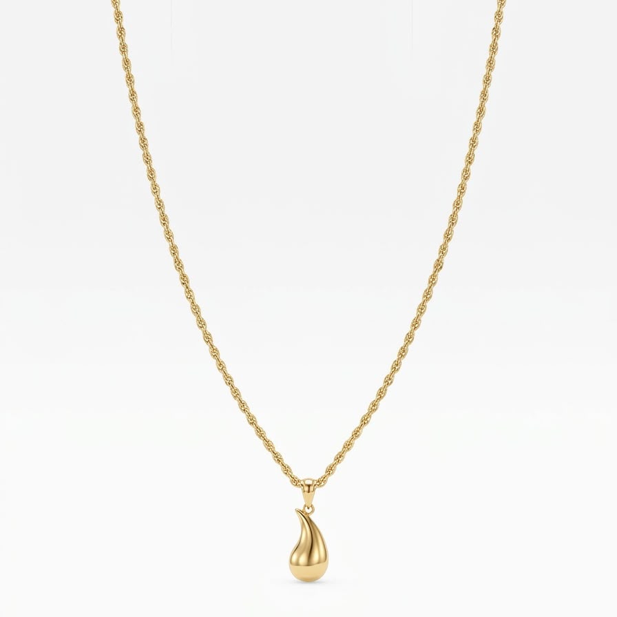 18k Gold Big Plain Teardrops Necklace