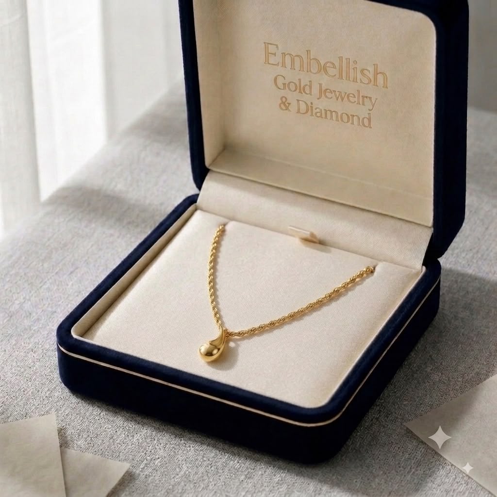 18k Gold Big Plain Teardrops Necklace