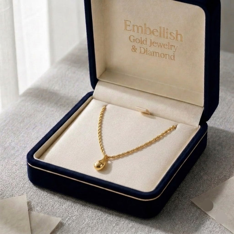 18k Gold Big Plain Teardrops Necklace - 18k Gold Necklace - Embellish Gold Jewelry & Diamond