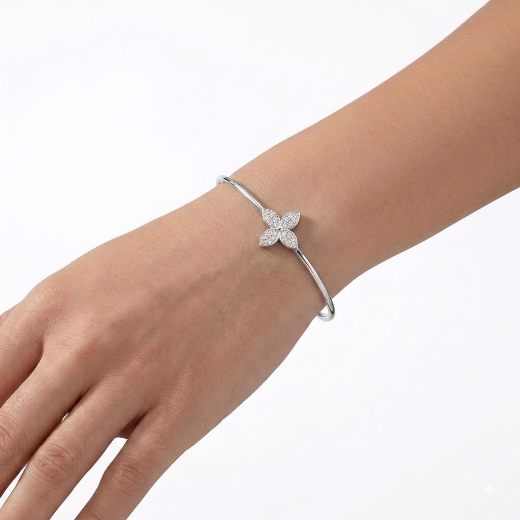 925 Silver Rob Flower Bangle