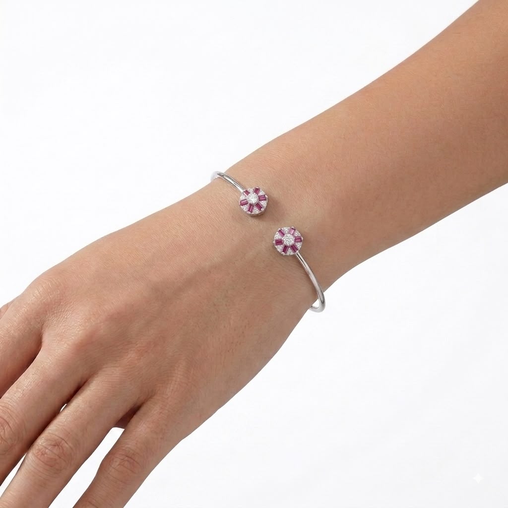 925 Silver Red Stone Bangle