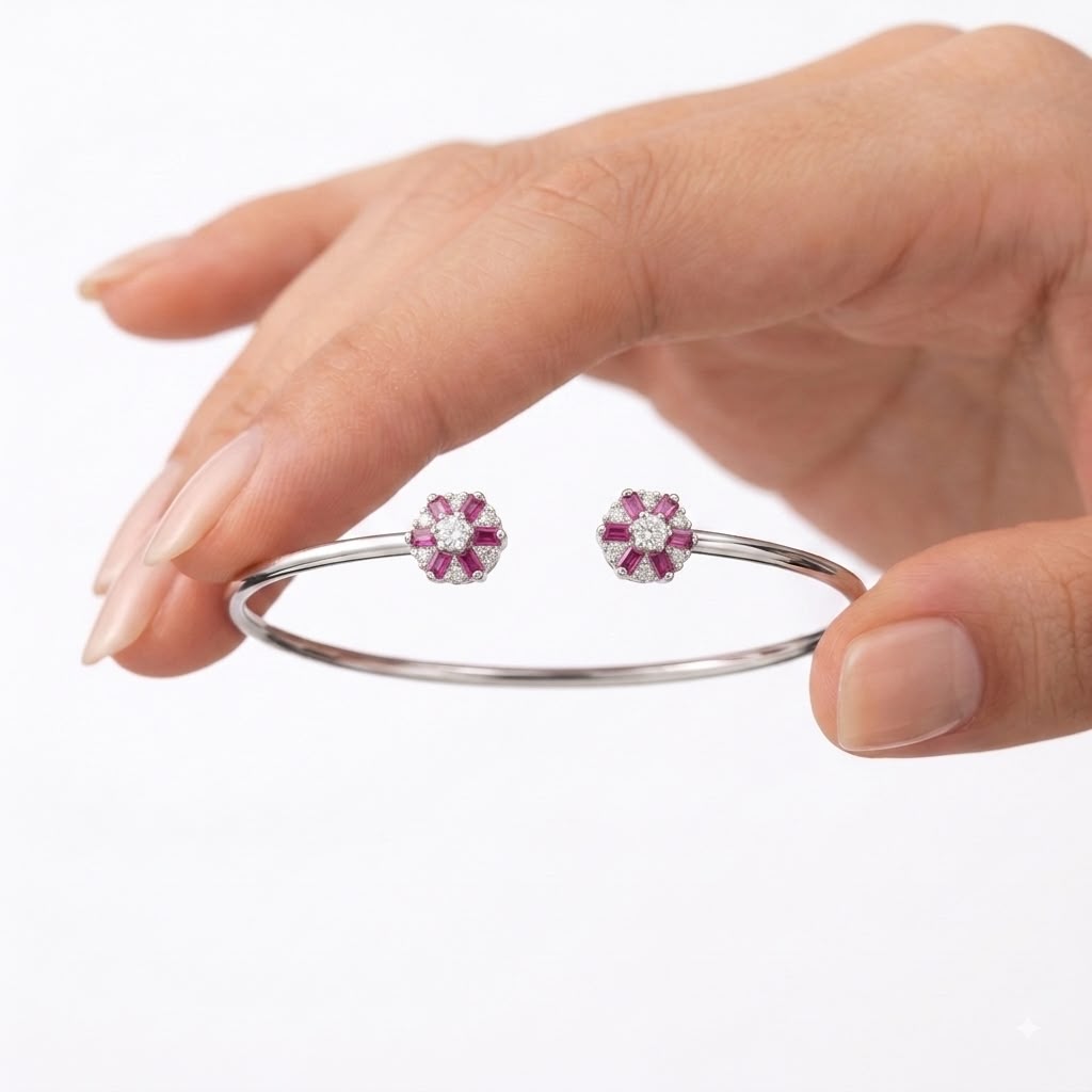 925 Silver Red Stone Bangle