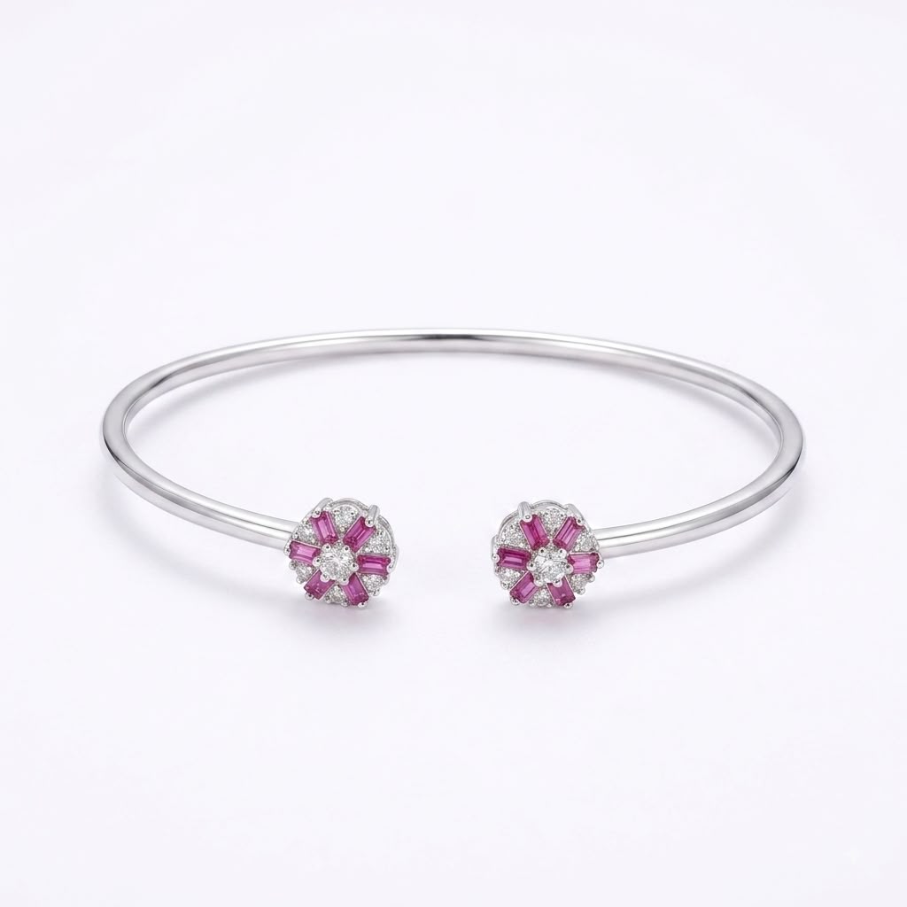 925 Silver Red Stone Bangle
