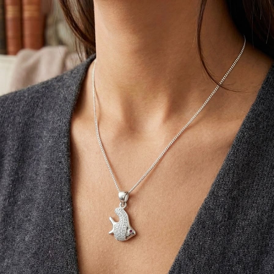 925 Silver Red Eye Fish Necklace