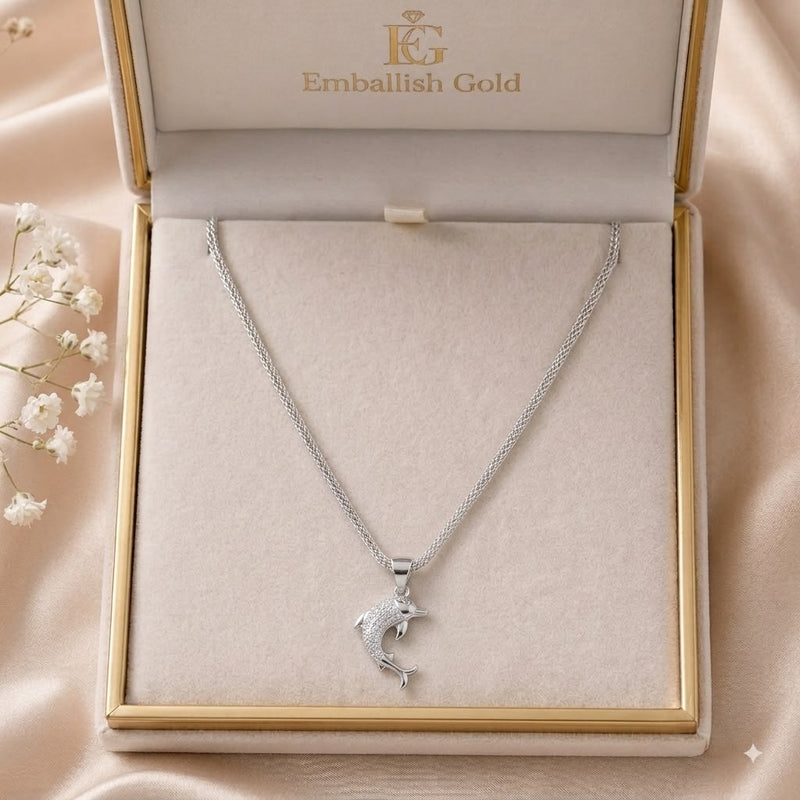 925 Silver Dolphin Stone Necklace - 925 Silver Necklace - Embellish Gold Jewelry & Diamond