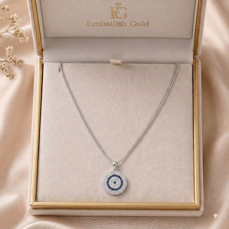 925 Silver Round Stone Necklace - 925 Silver Necklace - Embellish Gold Jewelry & Diamond
