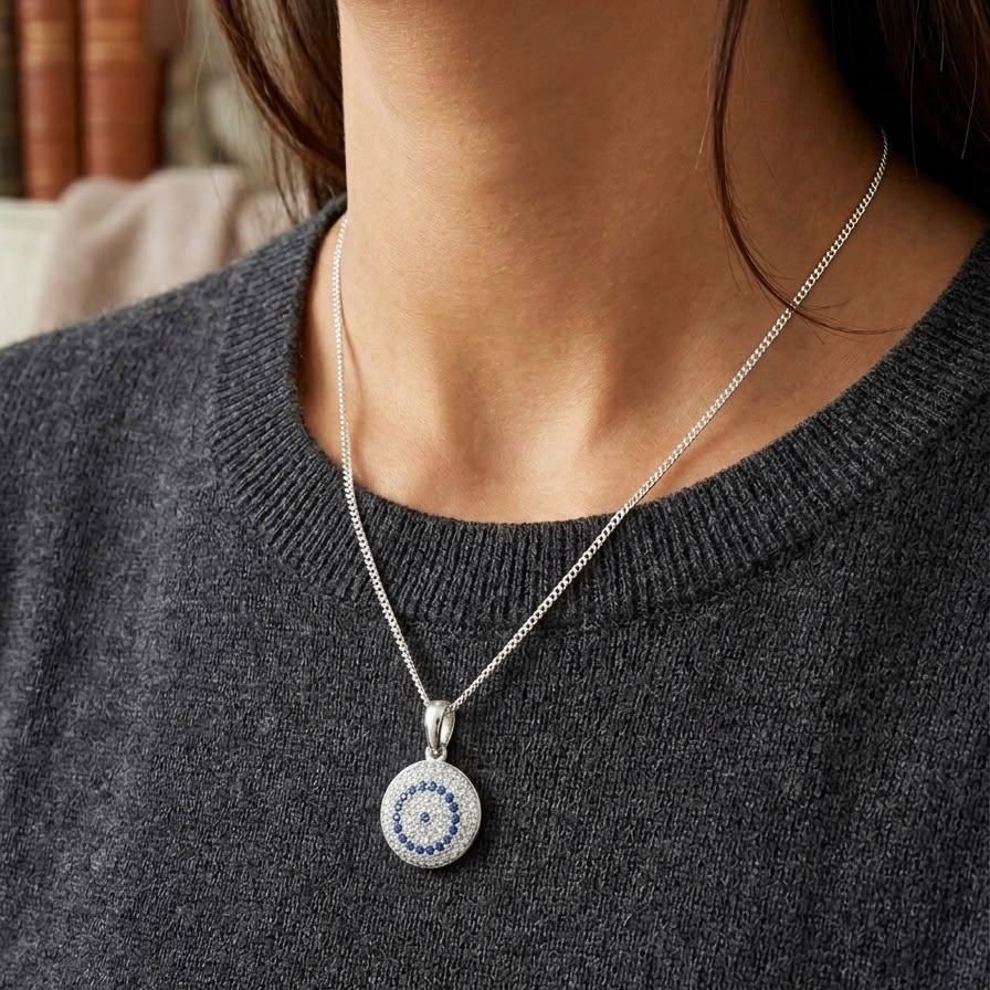 925 Silver Round Stone Necklace