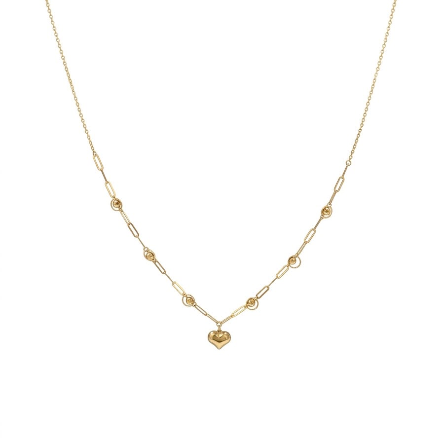 18k Gold 6 Ball Paperclip Heart Necklace
