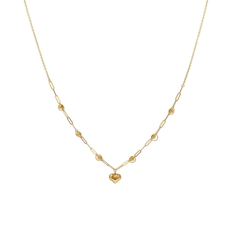 18k Gold 6 Ball Paperclip Heart Necklace - 18k Gold Necklace - Embellish Gold Jewelry & Diamond