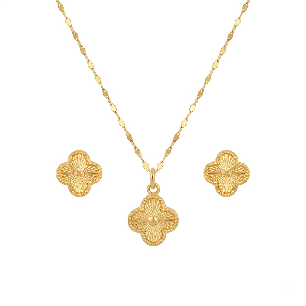 18K Real Gold VC Necklace And Earring Set