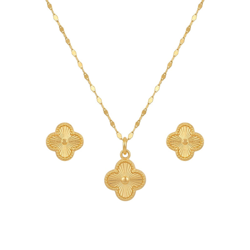 18K Real Gold VC Necklace And Earring Set - Jewelry Set - Embellish Gold