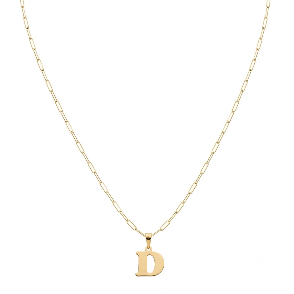 18k Gold D Initial Paperclip Necklace