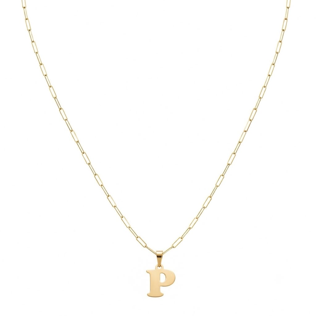 18k Gold P Initial Paperclip Necklace