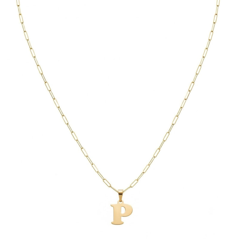 18k Gold P Initial Paperclip Necklace - 18k Gold Necklace - Embellish Gold Jewelry & Diamond