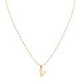 18k Gold V Initial Paperclip Necklace