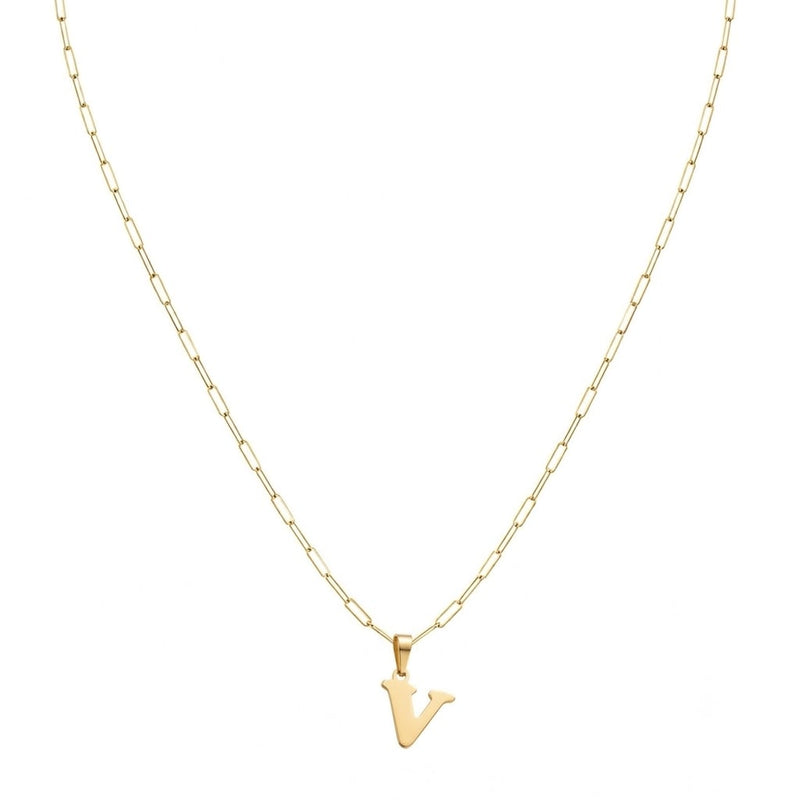 18k Gold V Initial Paperclip Necklace - Necklaces - Embellish Gold Jewelry & Diamond