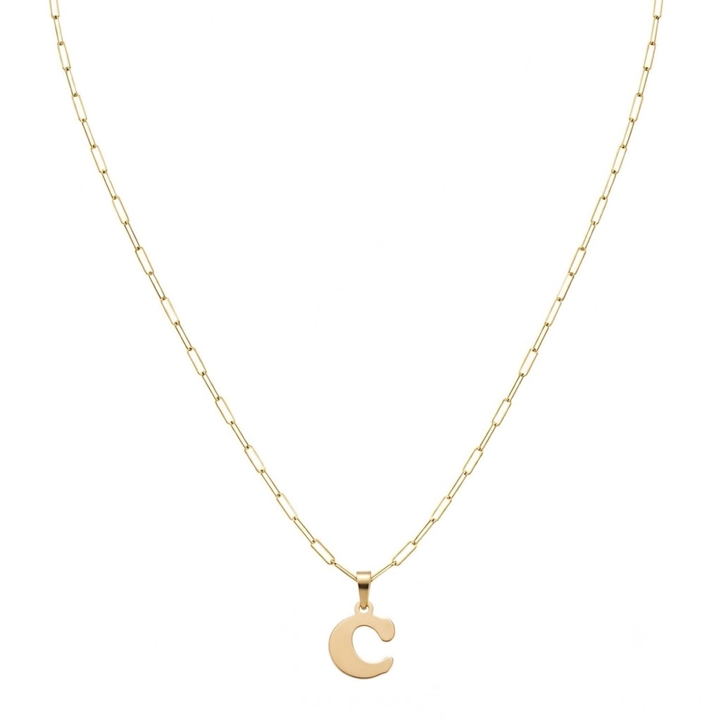 18k Gold C Initial Paperclip Necklace