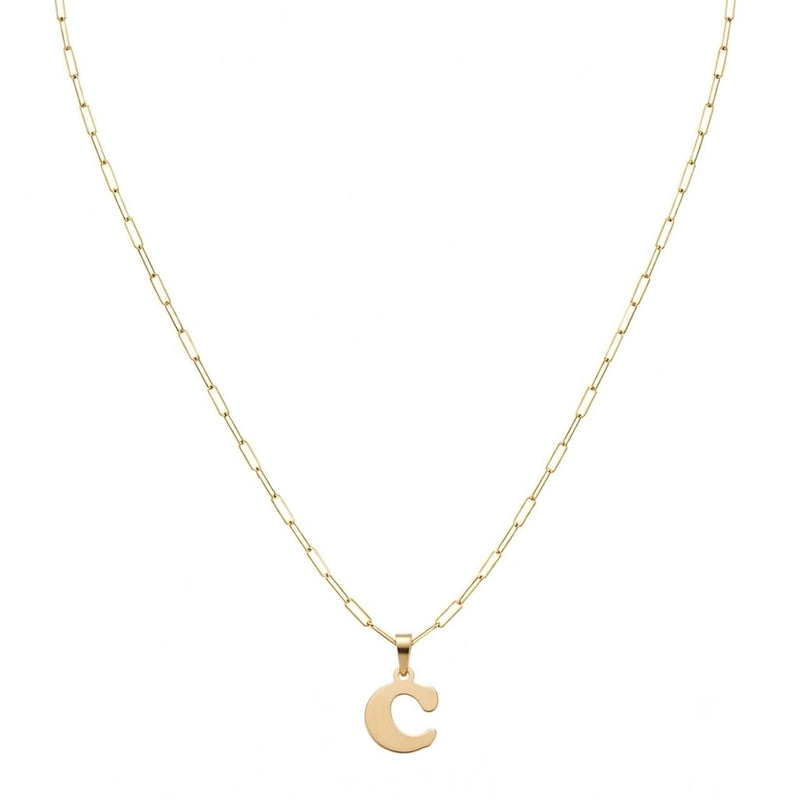 18k Gold C Initial Paperclip Necklace - Necklaces - Embellish Gold Jewelry & Diamond