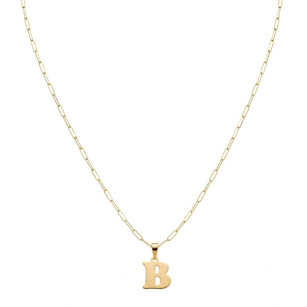 18k Gold B Initial Paperclip Necklace