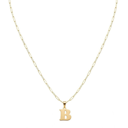 18k Gold B Initial Paperclip Necklace - متجر 99 - Embellish Gold Jewelry & Diamond