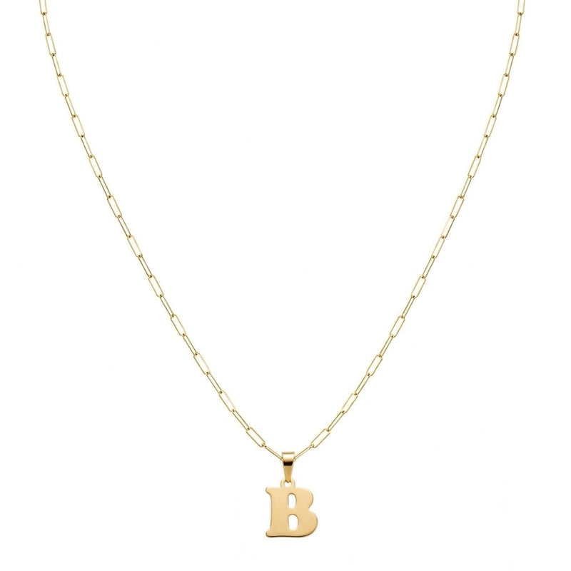 18k Gold B Initial Paperclip Necklace - Necklaces - Embellish Gold Jewelry & Diamond