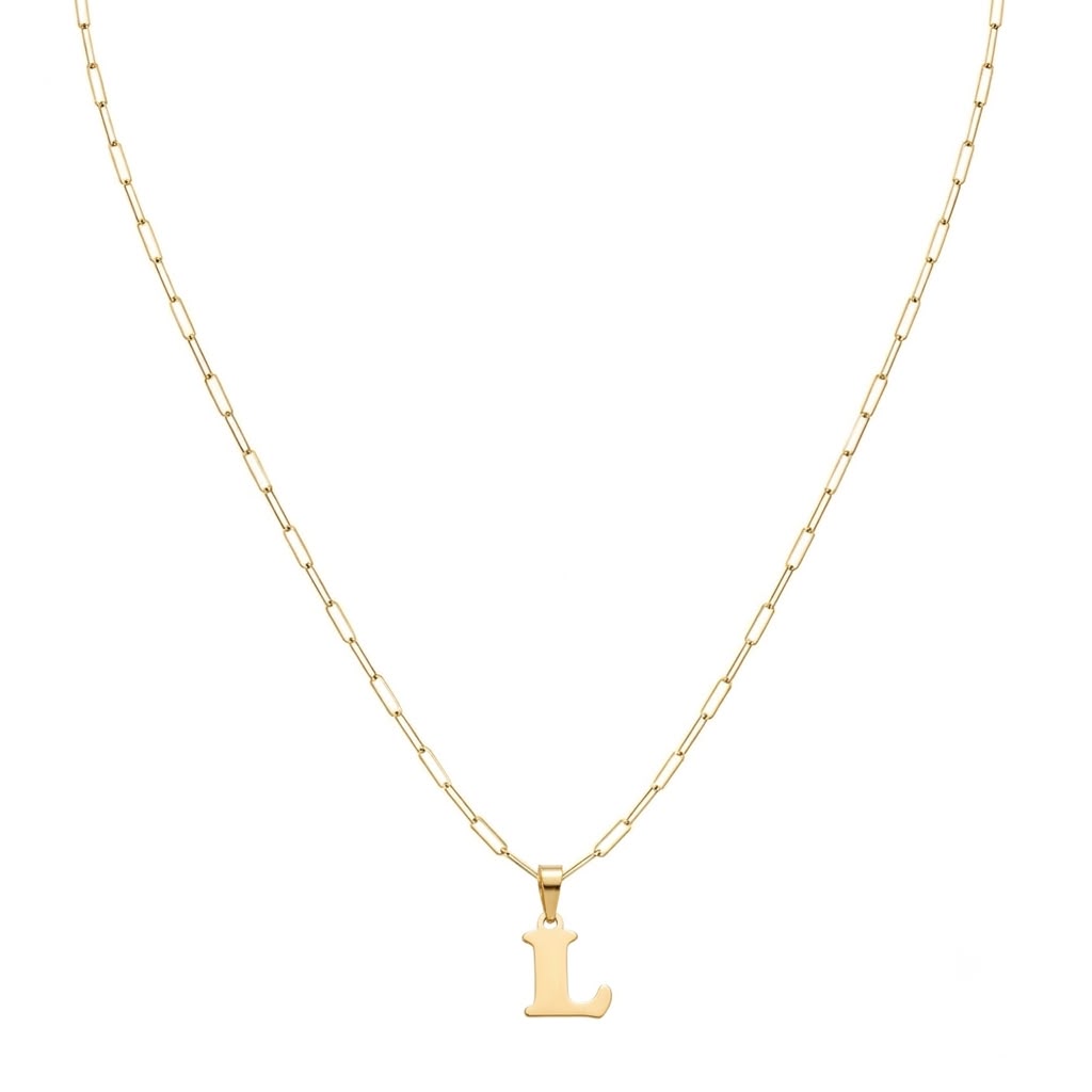 18k Gold L Initial Paperclip Necklace