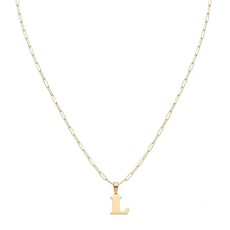18k Gold L Initial Paperclip Necklace - Necklaces - Embellish Gold Jewelry & Diamond