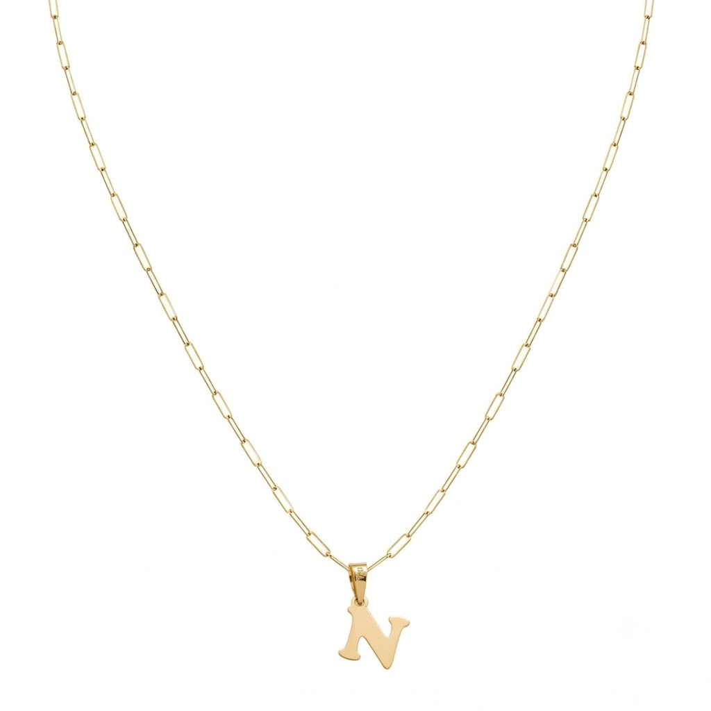 18k Gold N Initial Paperclip Necklace