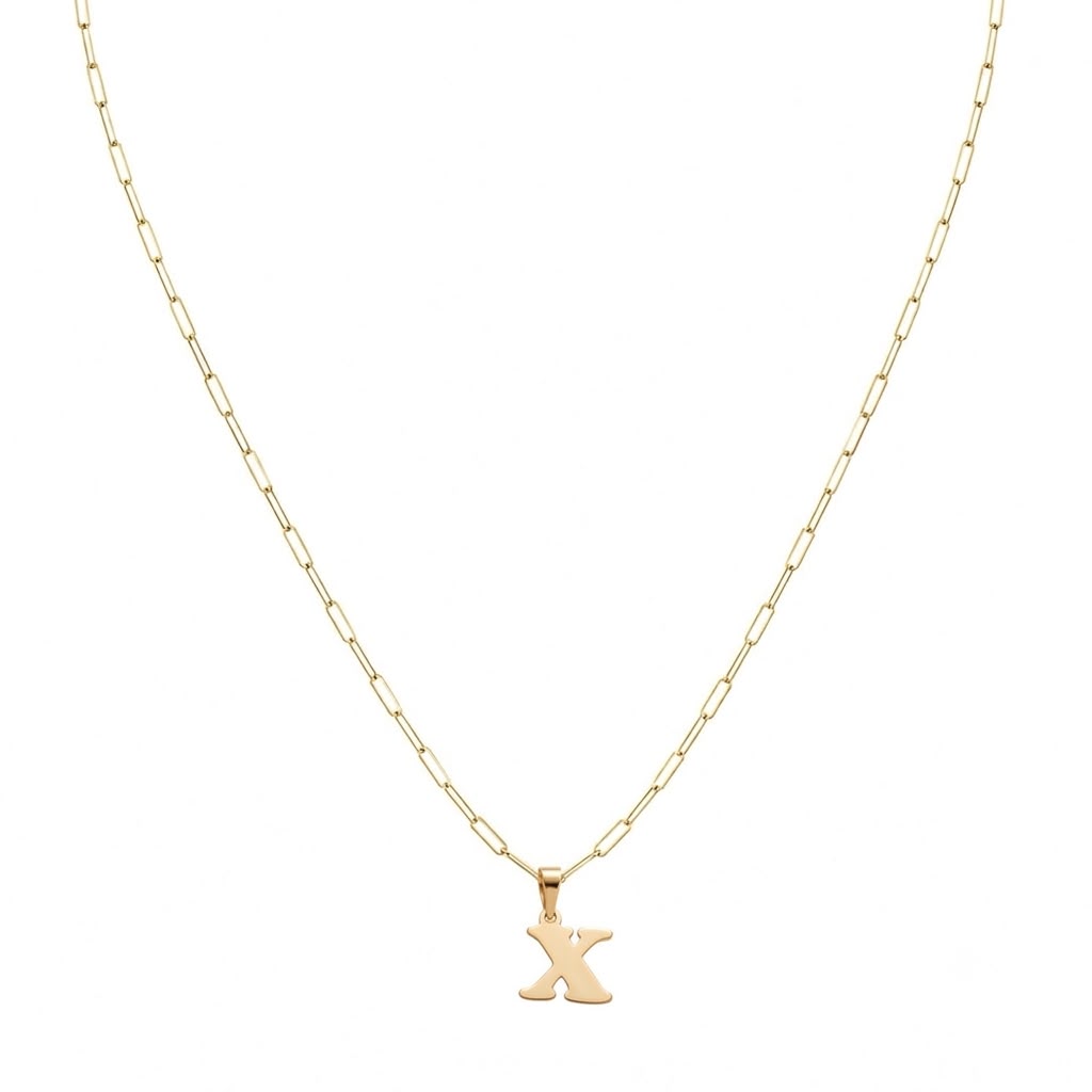 18k Gold X Initial Paperclip Necklace