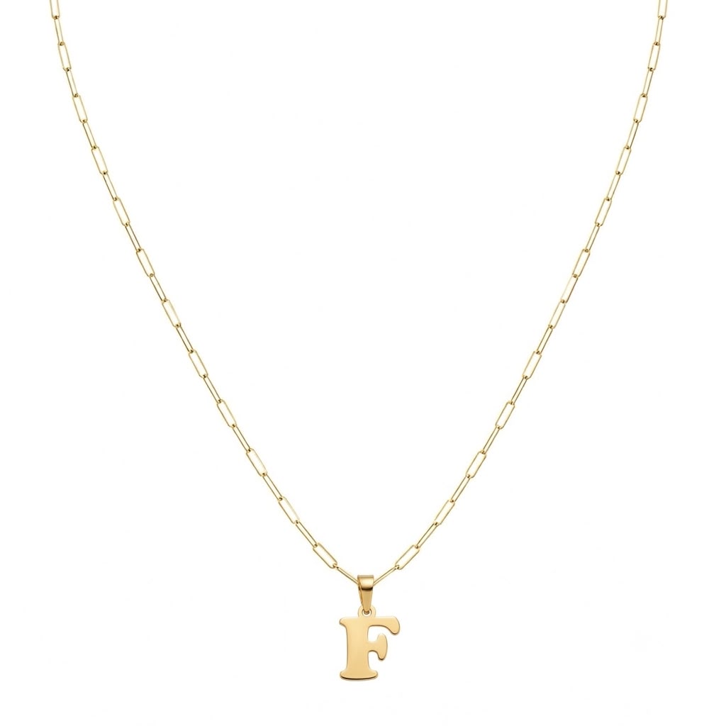 18k Gold F Initial Paperclip Necklace