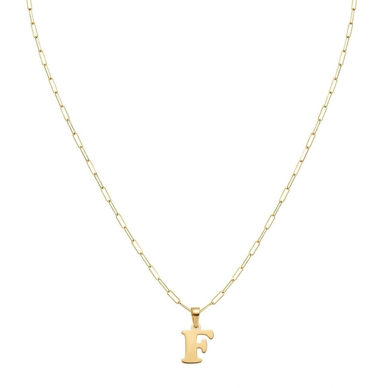 18k Gold F Initial Paperclip Necklace - Necklaces - Embellish Gold Jewelry & Diamond