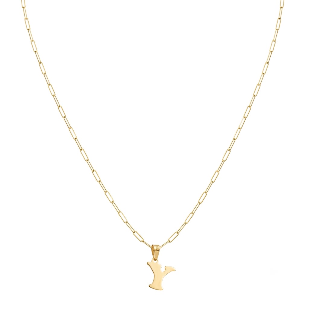 18k Gold Y Initial Paperclip Necklace