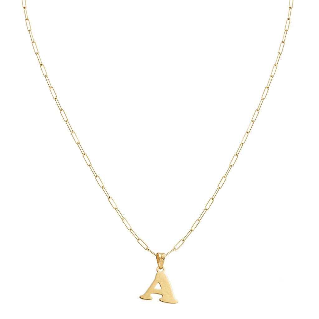 18k Gold A Initial Paperclip Necklace