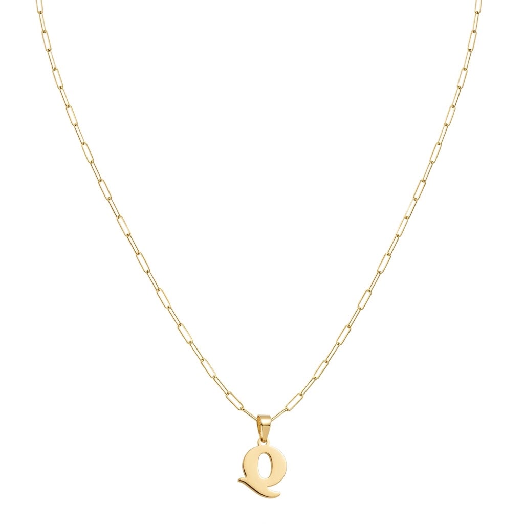 18k Gold Q Initial Paperclip Necklace