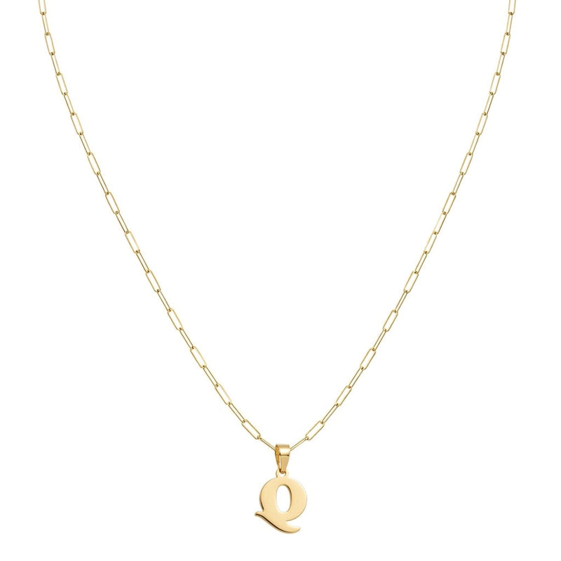 18k Gold Q Initial Paperclip Necklace - Necklaces - Embellish Gold Jewelry & Diamond