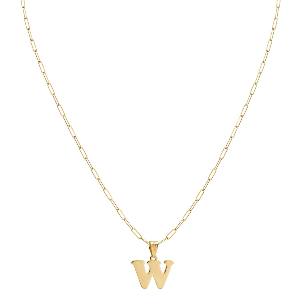 18k Gold W Initial Paperclip Necklace