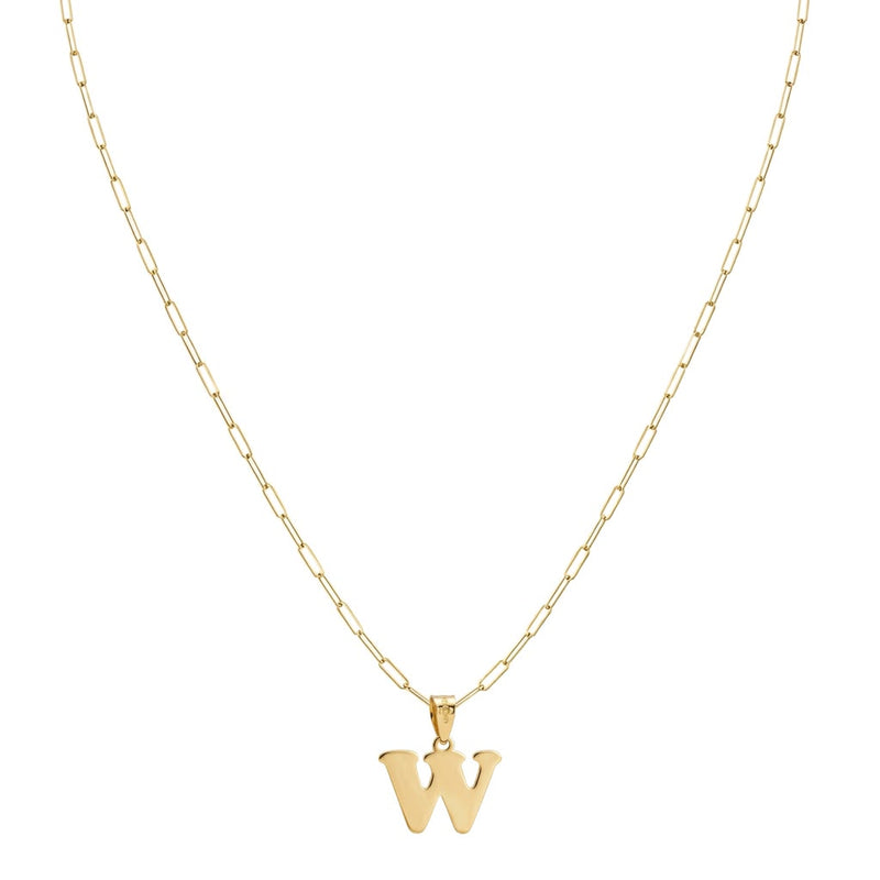 18k Gold W Initial Paperclip Necklace - Necklaces - Embellish Gold Jewelry & Diamond