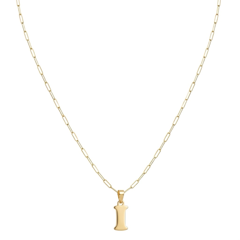 18k Gold I Initial Paperclip Necklace