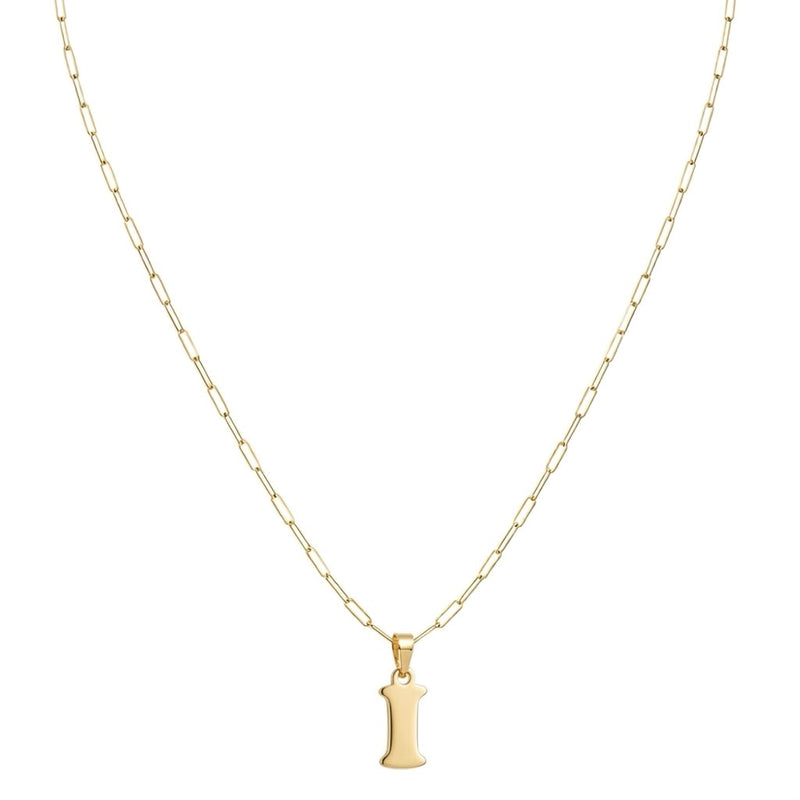 18k Gold I Initial Paperclip Necklace - Necklaces - Embellish Gold Jewelry & Diamond