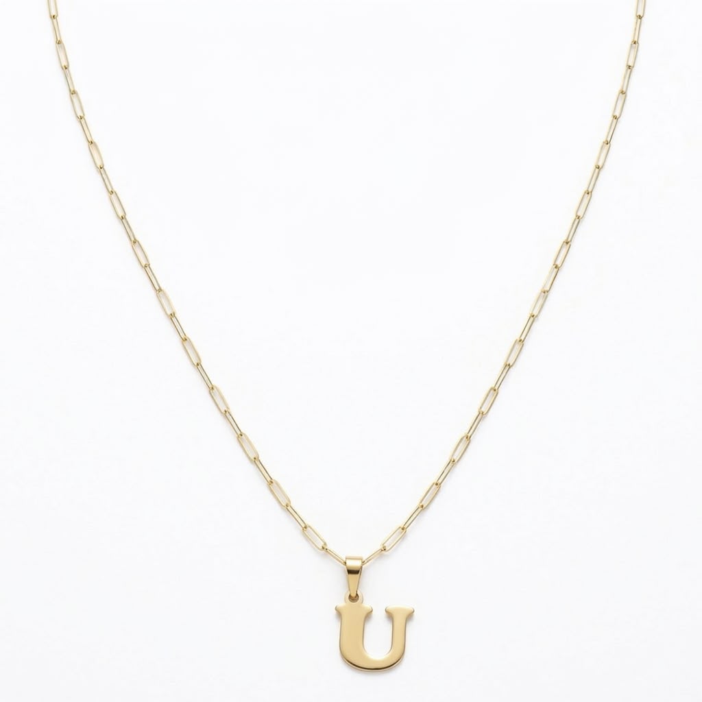 18k Gold U Initial Paperclip Necklace