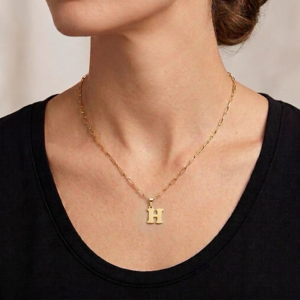 18k Gold H Initial Paperclip Necklace