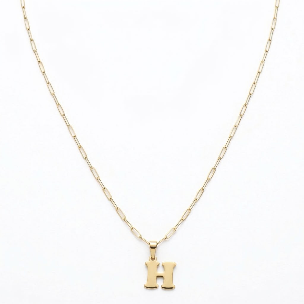 18k Gold H Initial Paperclip Necklace