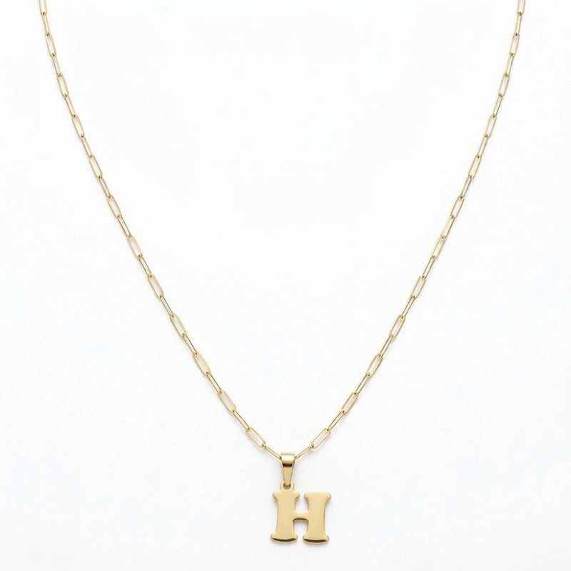 18k Gold H Initial Paperclip Necklace - Necklaces - Embellish Gold Jewelry & Diamond