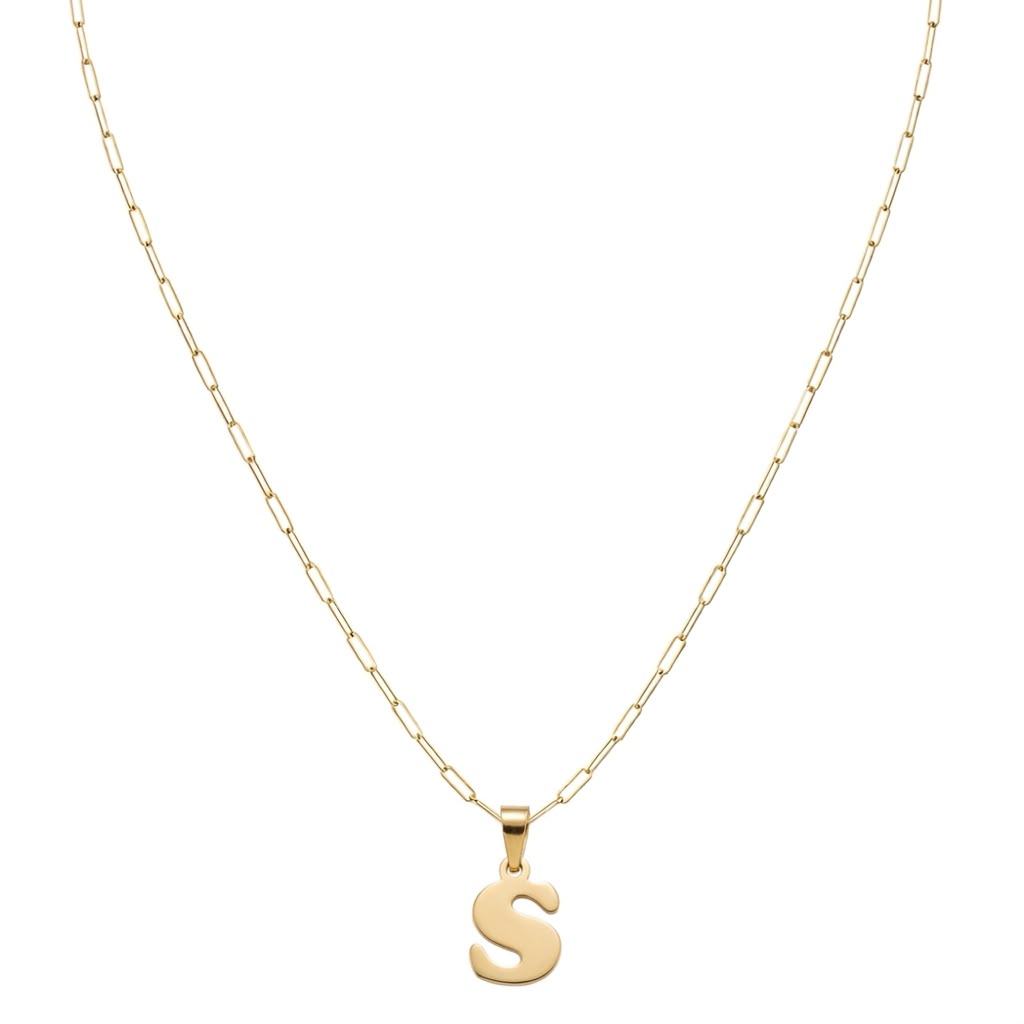 18k Gold S Initial Paperclip Necklace