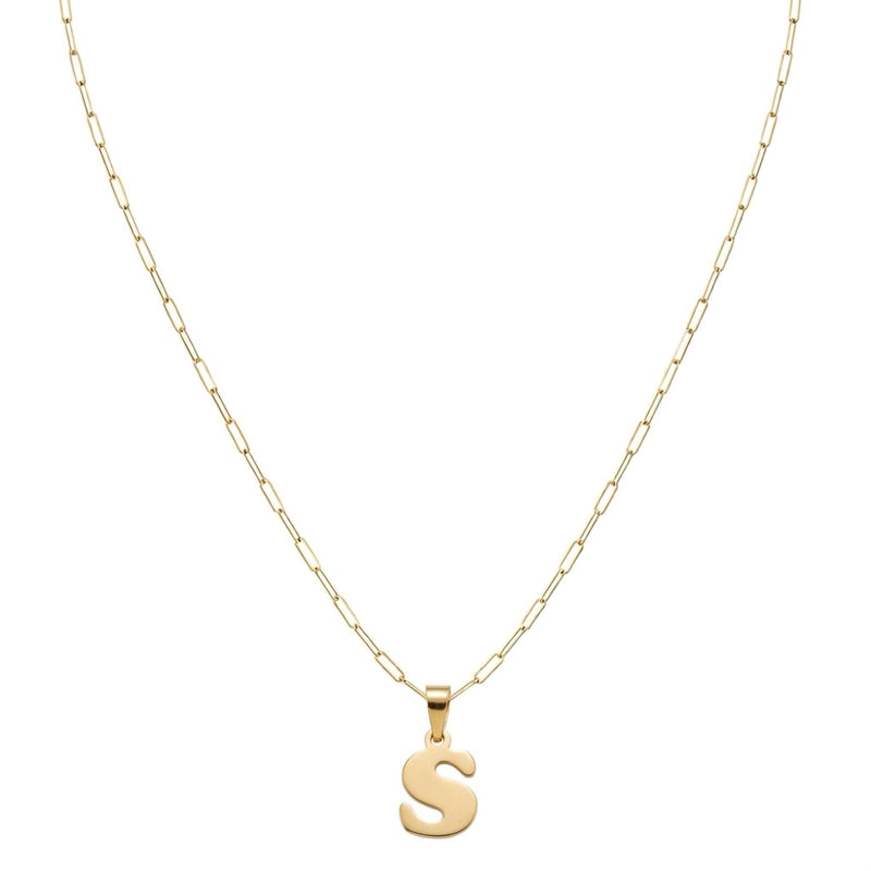 18k Gold S Initial Paperclip Necklace - Necklaces - Embellish Gold Jewelry & Diamond