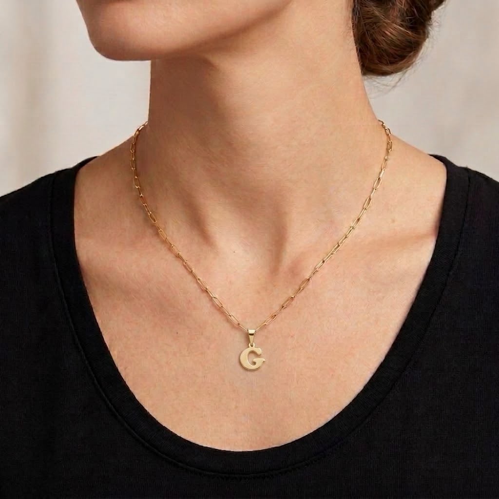 18k Gold G Initial Paperclip Necklace