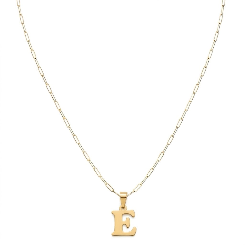 18k Gold E Initial Paperclip Necklace